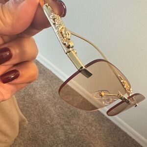 Gold Rim Rimless Sunglasses with Brown Gradient Lenses